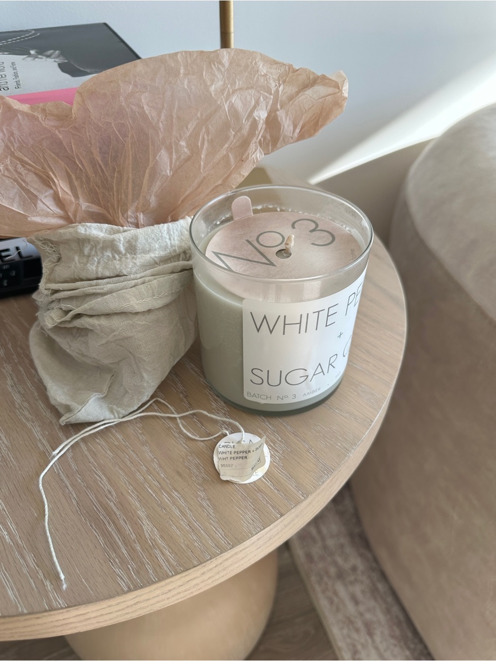 White Pepper & Sugar Scented Candle - Cream Glass